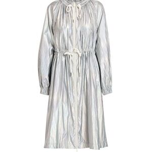 Moncler Ladies Silver Akubens Laminated Nylon Coat.